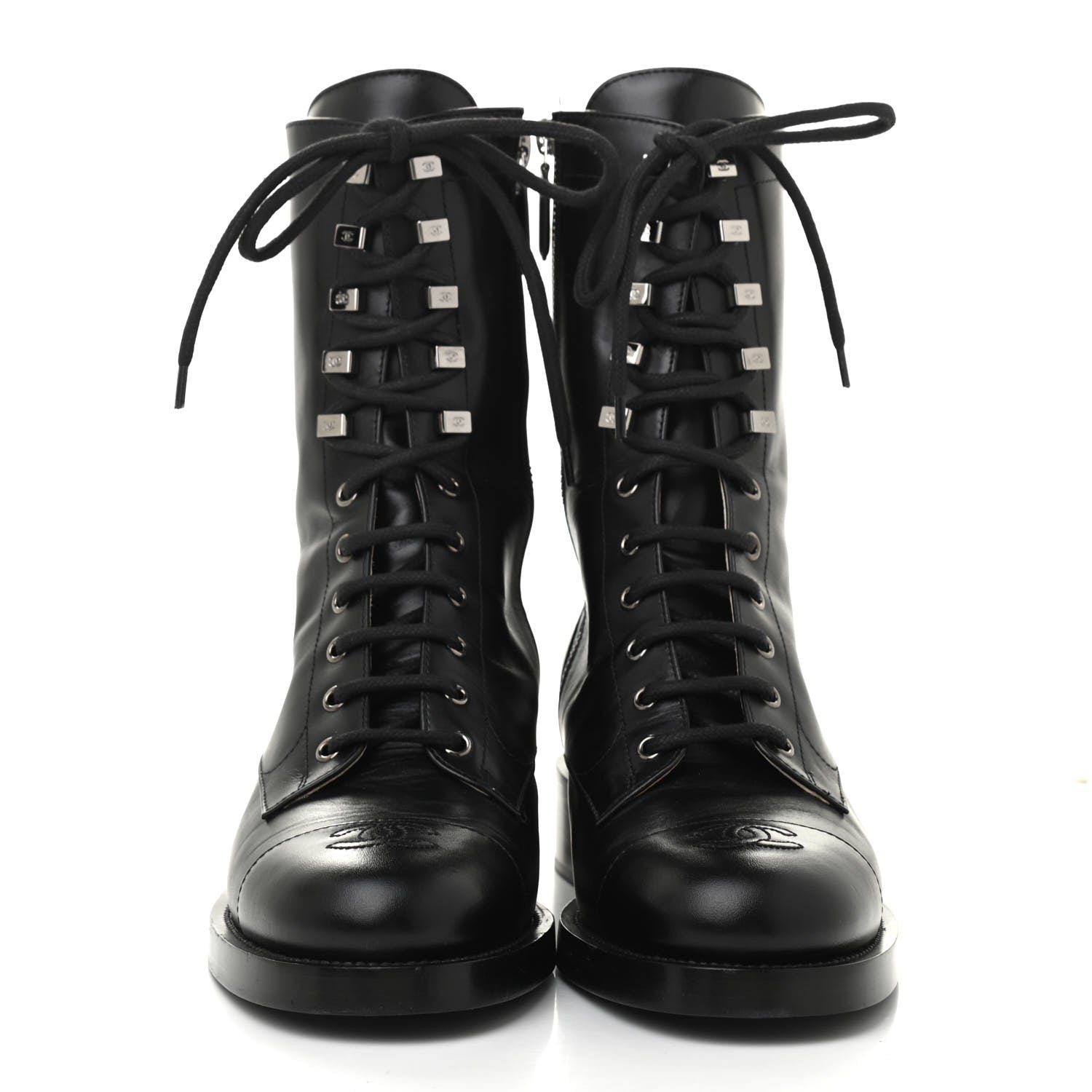 Chanel Calfskin Lace Up Combat Boots 41 Black 2 of 11