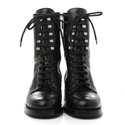 Chanel Calfskin Lace Up Combat Boots 41 Black 2 of 11