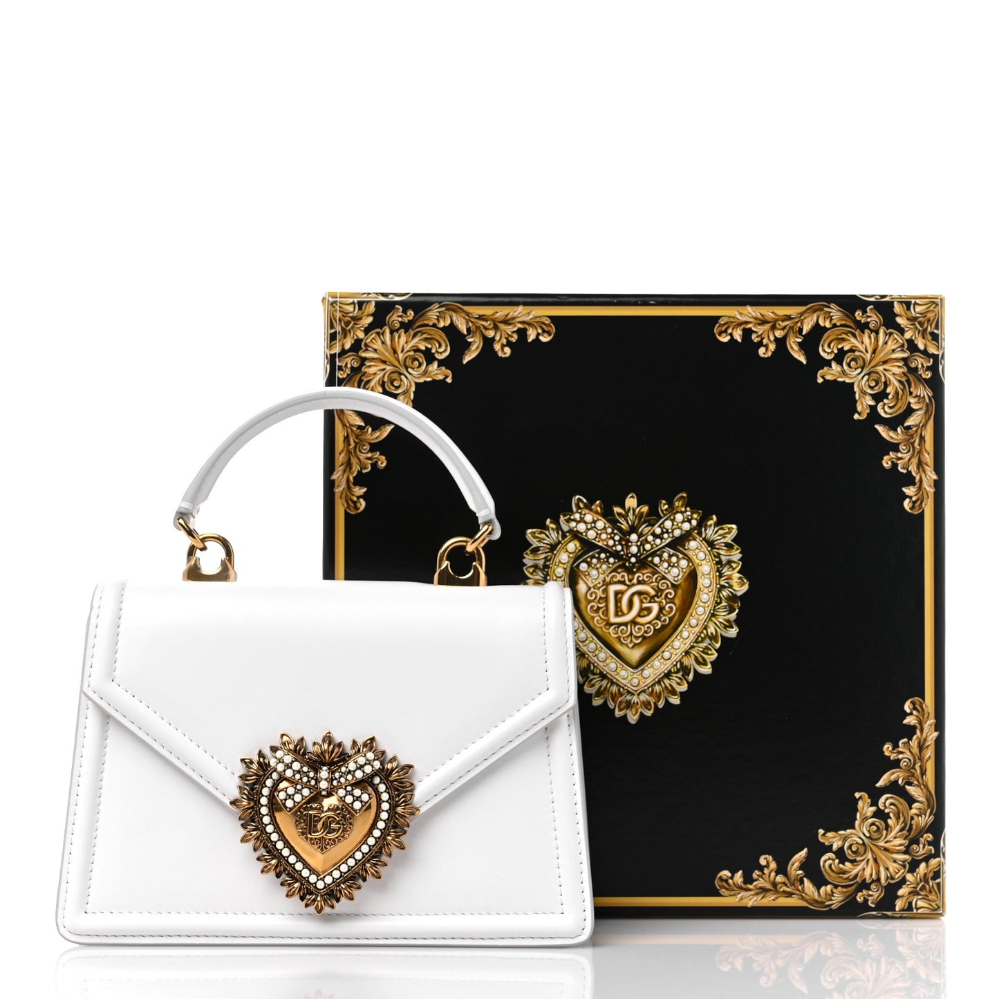 DOLCE & GABBANA Smooth Calfskin Small Devotion Envelope Top Handle Bag White