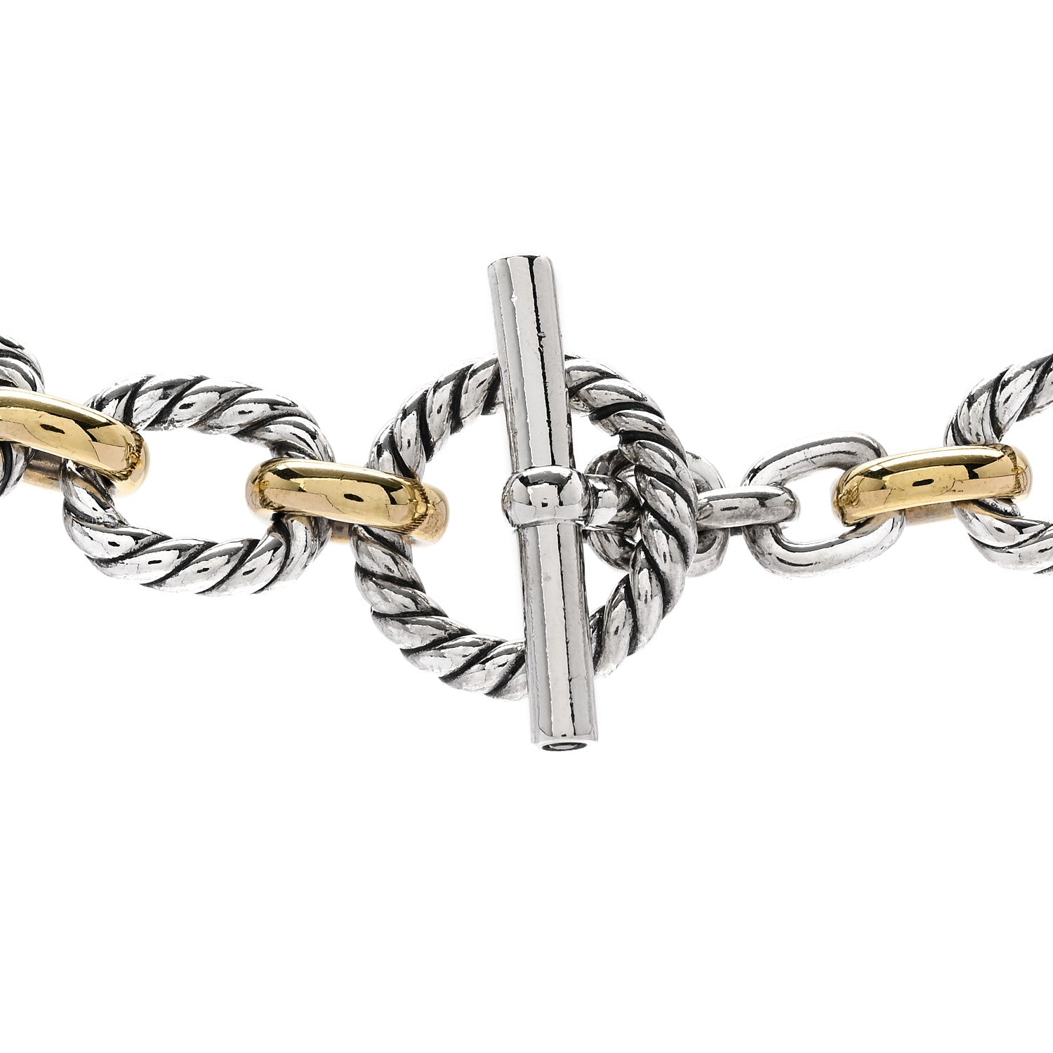 David Yurman Sterling Silver 18K Yellow Gold Blue Sapphire 12.75mm Cushion Link Necklace 4 of 5