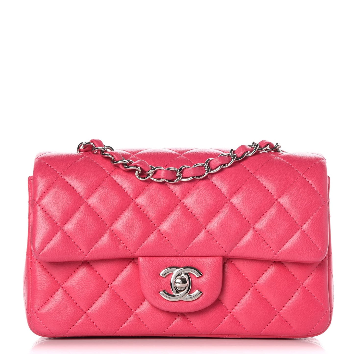 Lambskin Quilted Mini Rectangular Flap Dark Pink
