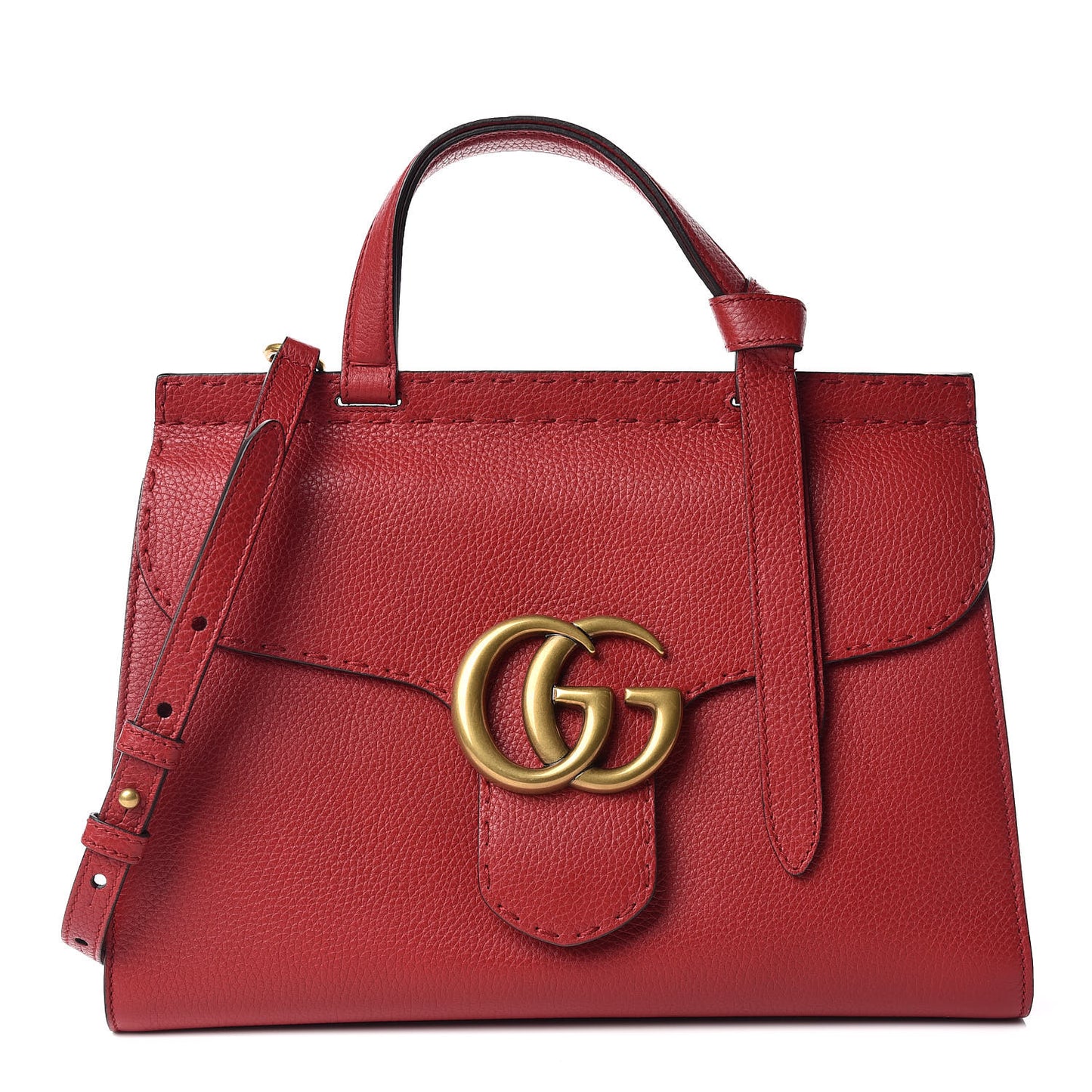 Calfskin Small GG Marmont Top Handle Bag Vulcanic Red