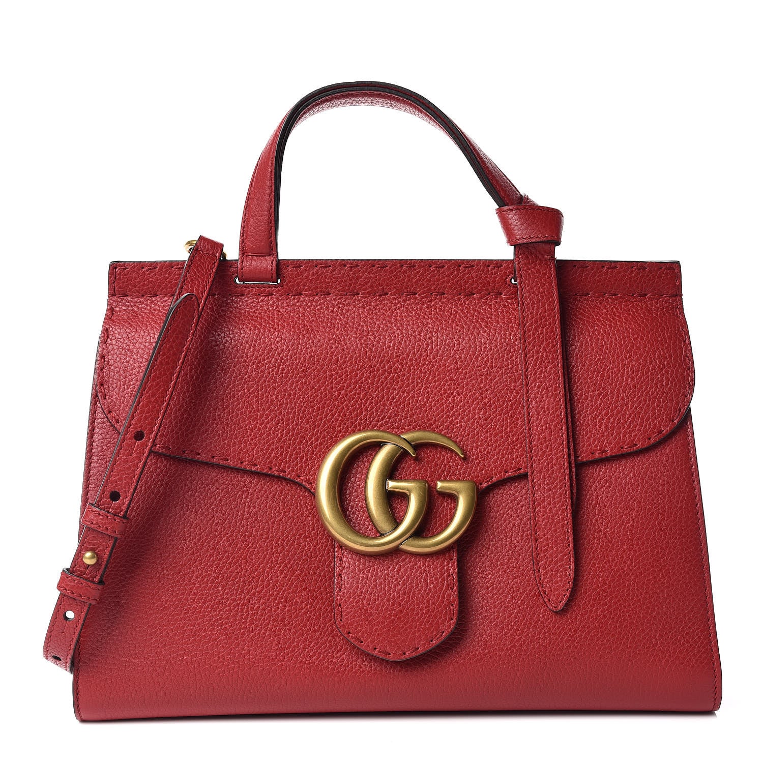 Gucci Calfskin Small GG Marmont Top Handle Bag Vulcanic Red 1 of 10