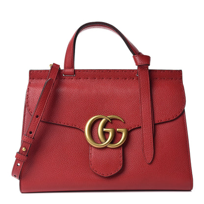 Gucci Calfskin Small GG Marmont Top Handle Bag Vulcanic Red 1 of 10