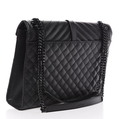 Saint Laurent Grain De Poudre Textured Mixed Matelasse Large Triquilt Monogram Monochrome Satchel Black 2 of 13