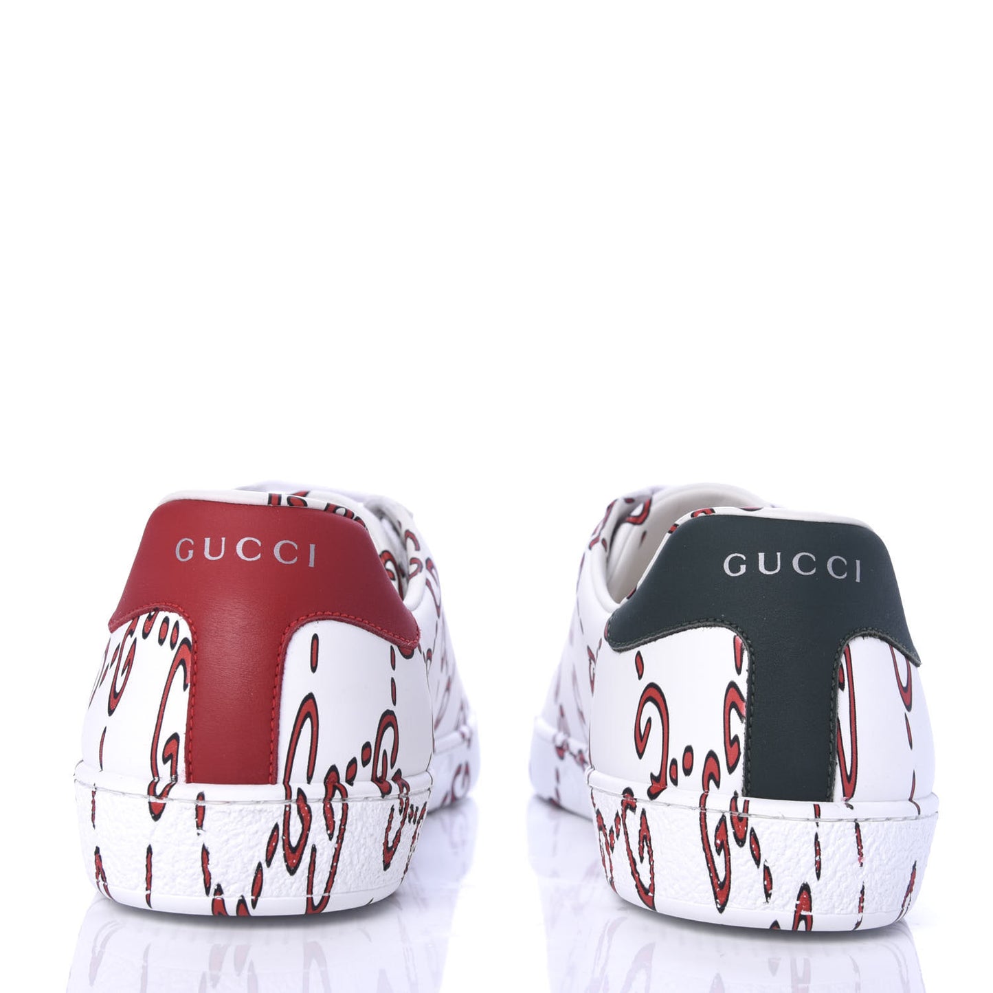 Calfskin GucciGhost Print Mens Ace Sneakers 8 White Hibiscus Red