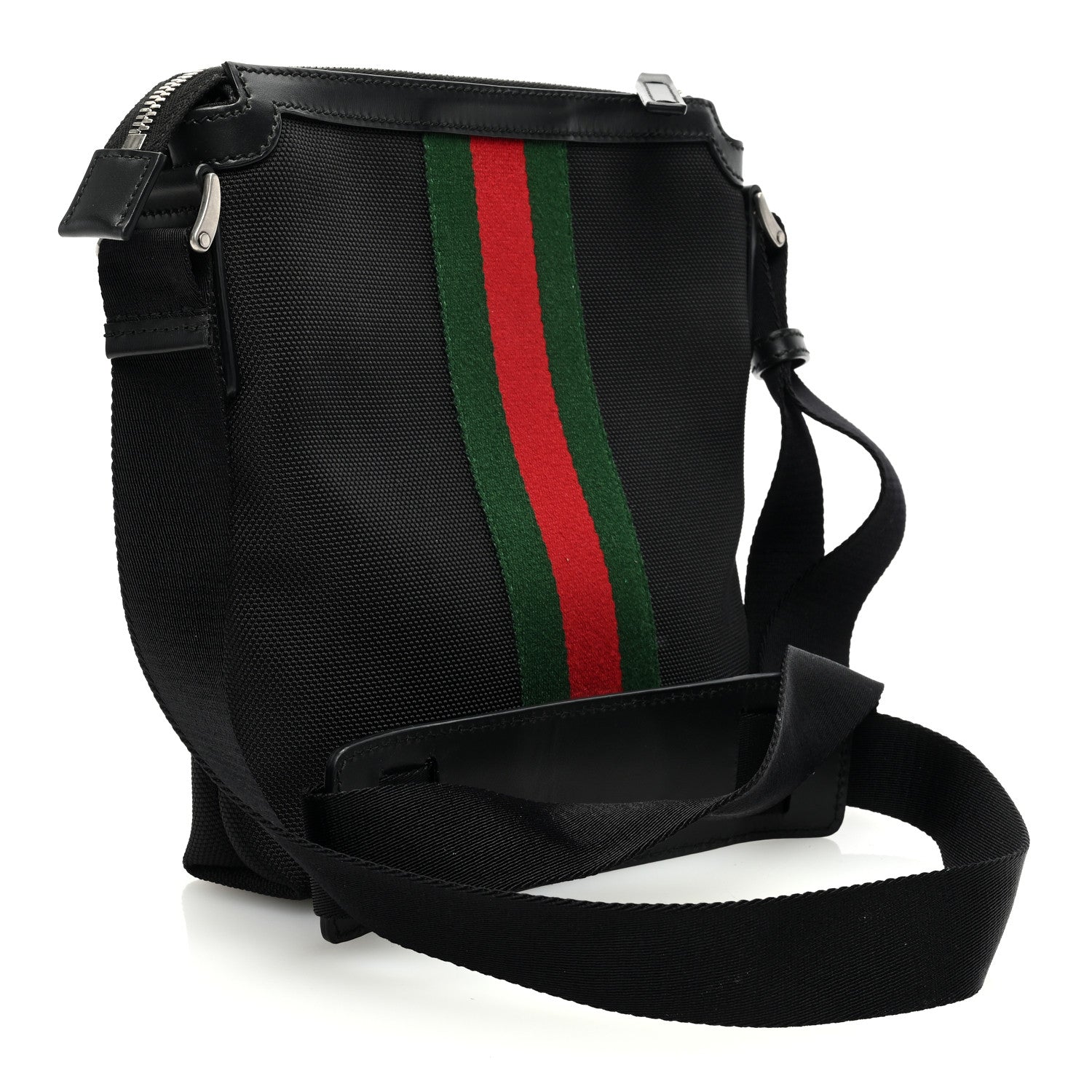 Gucci Techno Canvas Selleria Calfskin Web Small Flat Messenger Bag Black 3 of 10