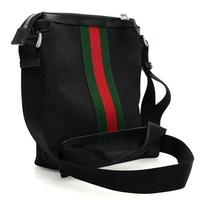 Gucci Techno Canvas Selleria Calfskin Web Small Flat Messenger Bag Black 3 of 10