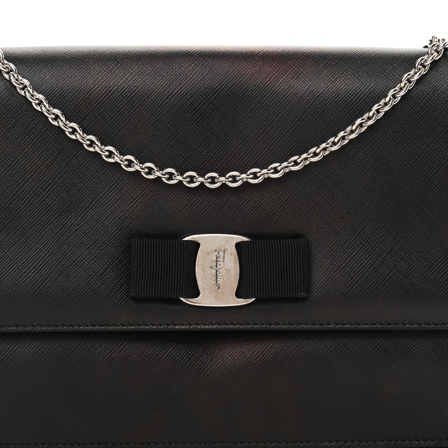 Printed Calfskin Vara Bow Chain Flap Crossbody Black