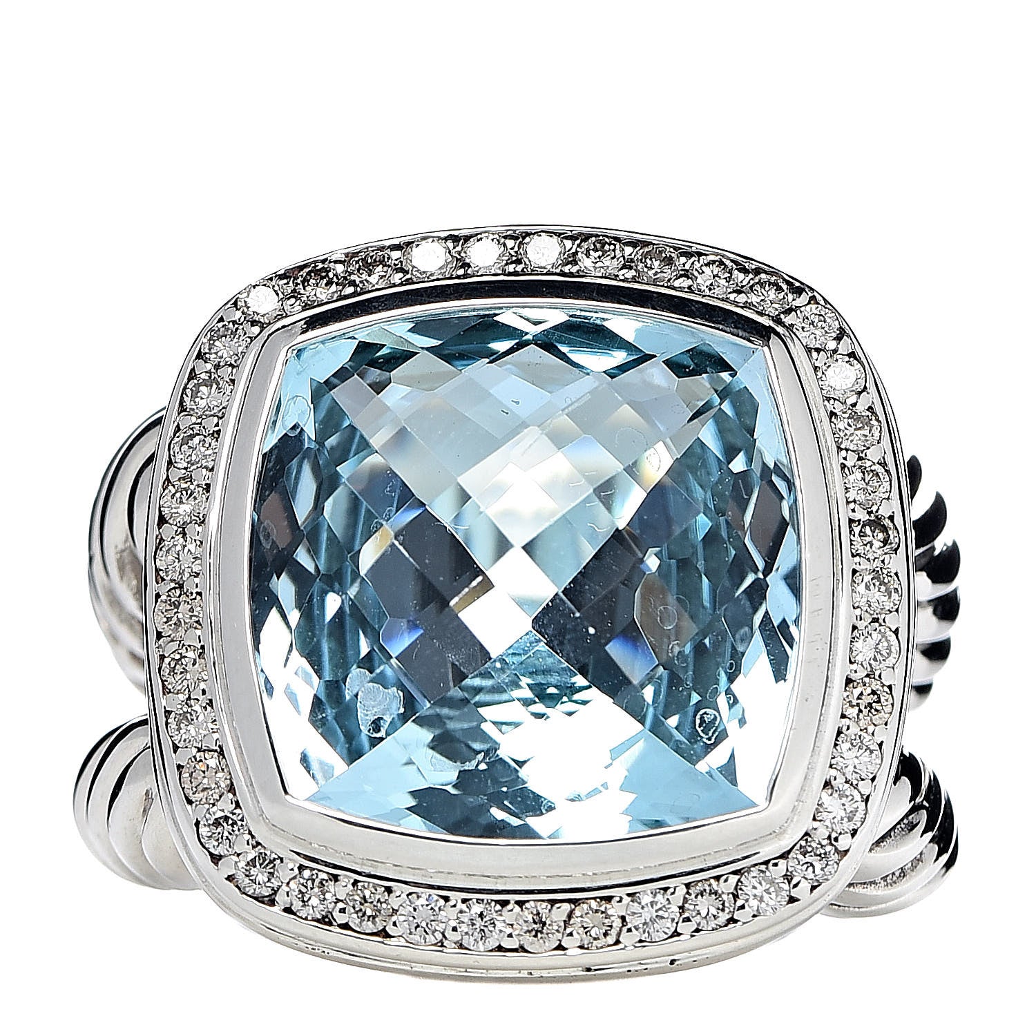David Yurman Sterling Silver Diamond Blue Topaz 14mm Albion Ring 53 6.25 1 of 5