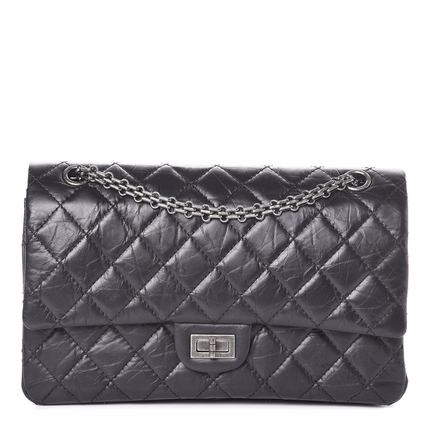 Metallic Aged Calfskin Quilted 2.55 Reissue 226 Flap Black