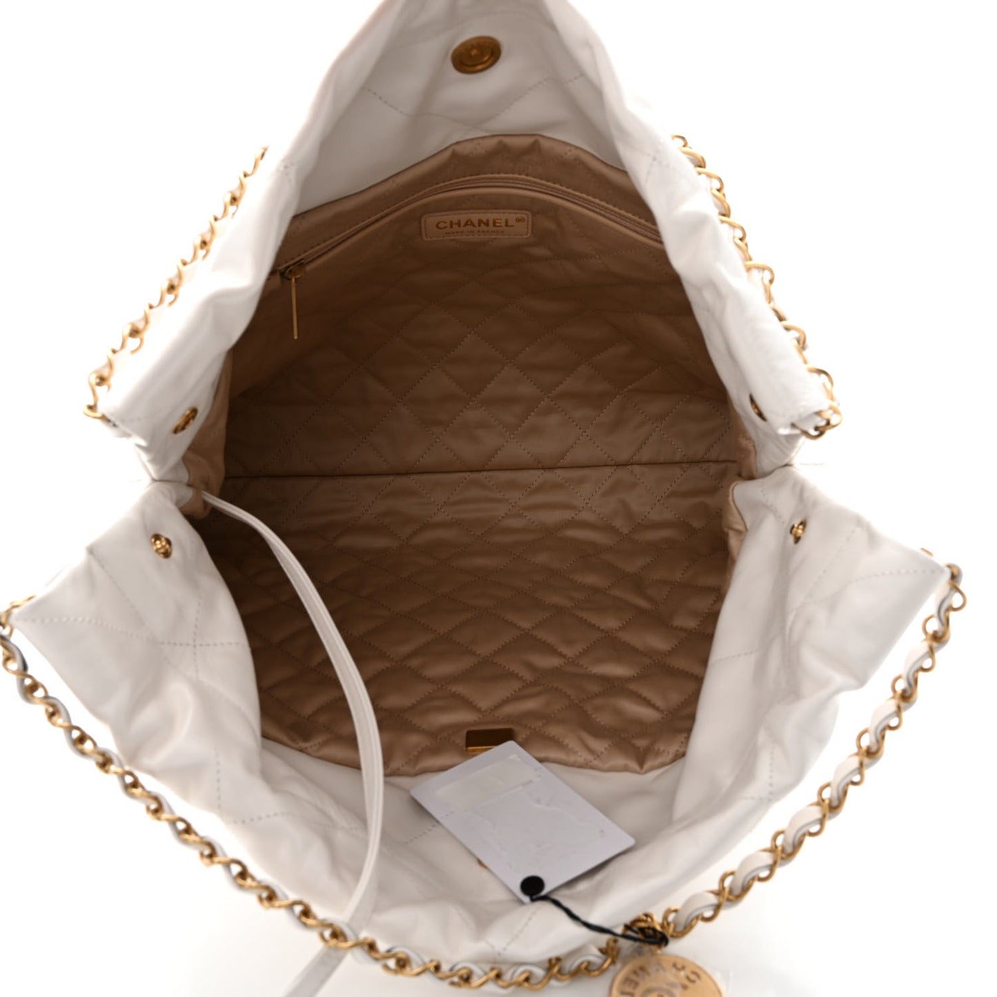 Shiny Calfskin Quilted Chanel 22 White