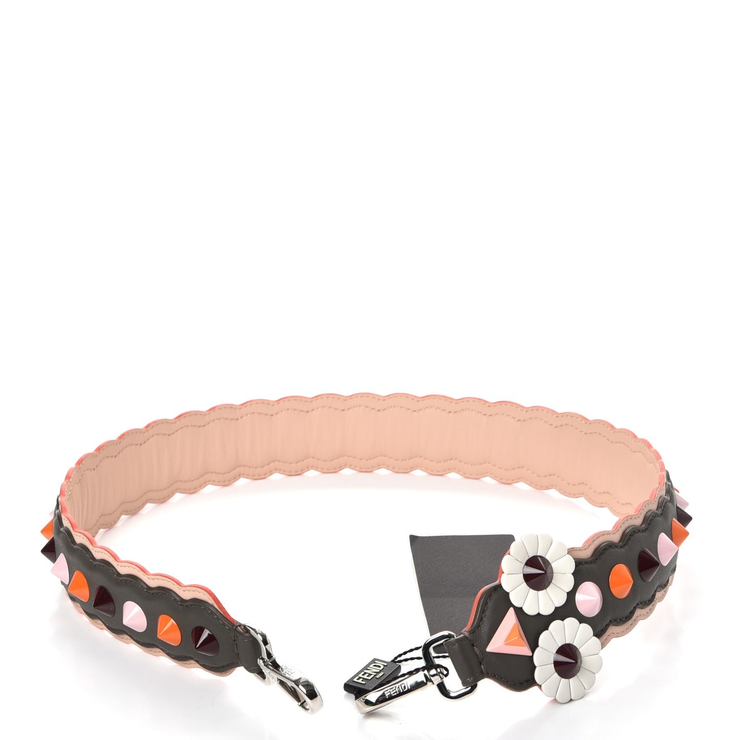 Vitello Dolce Nappa Hypnoteyes Bi-Color Scalloped Spike Studded Strap You Carbone Plaster White Multicolor
