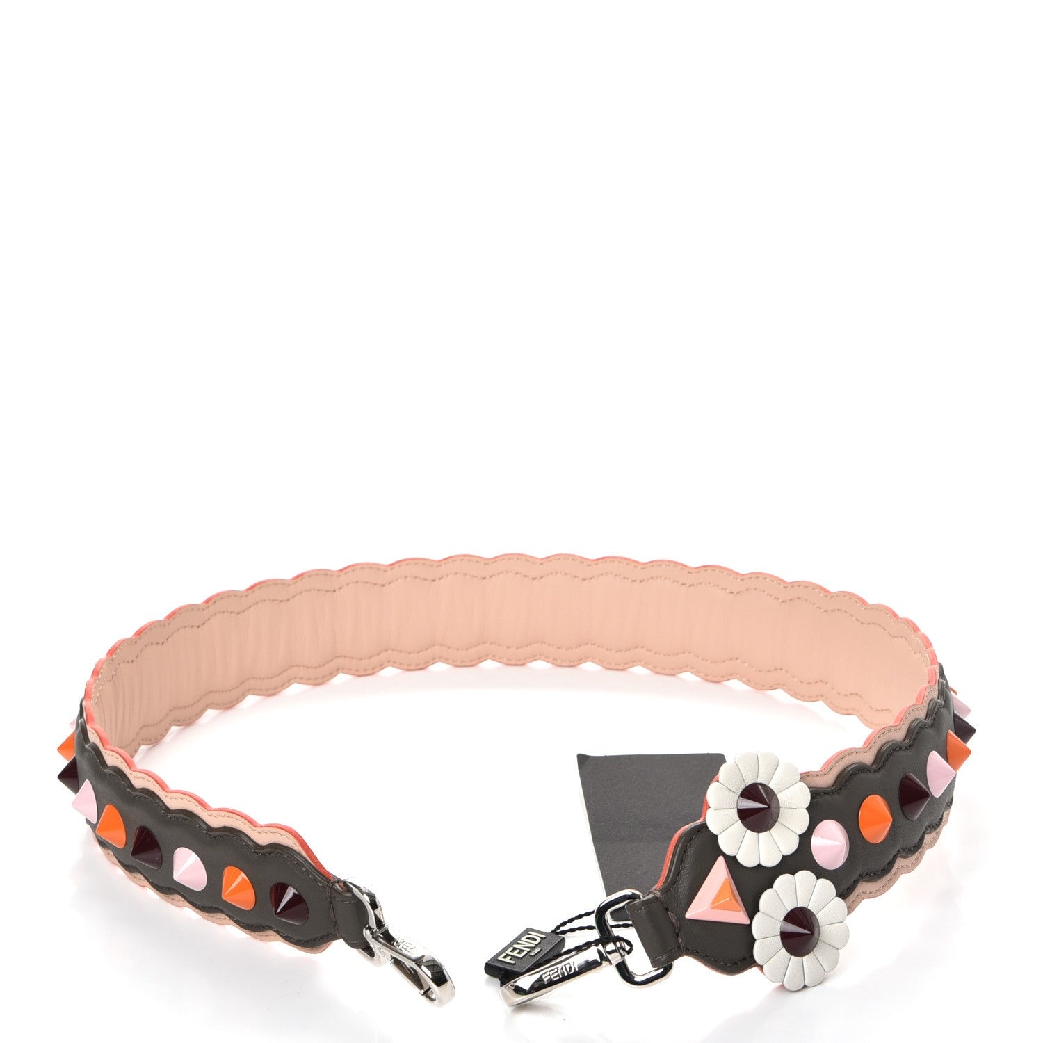 Fendi Vitello Dolce Nappa Hypnoteyes Bi-Color Scalloped Spike Studded Strap You Carbone Plaster White Multicolor 3 of 7