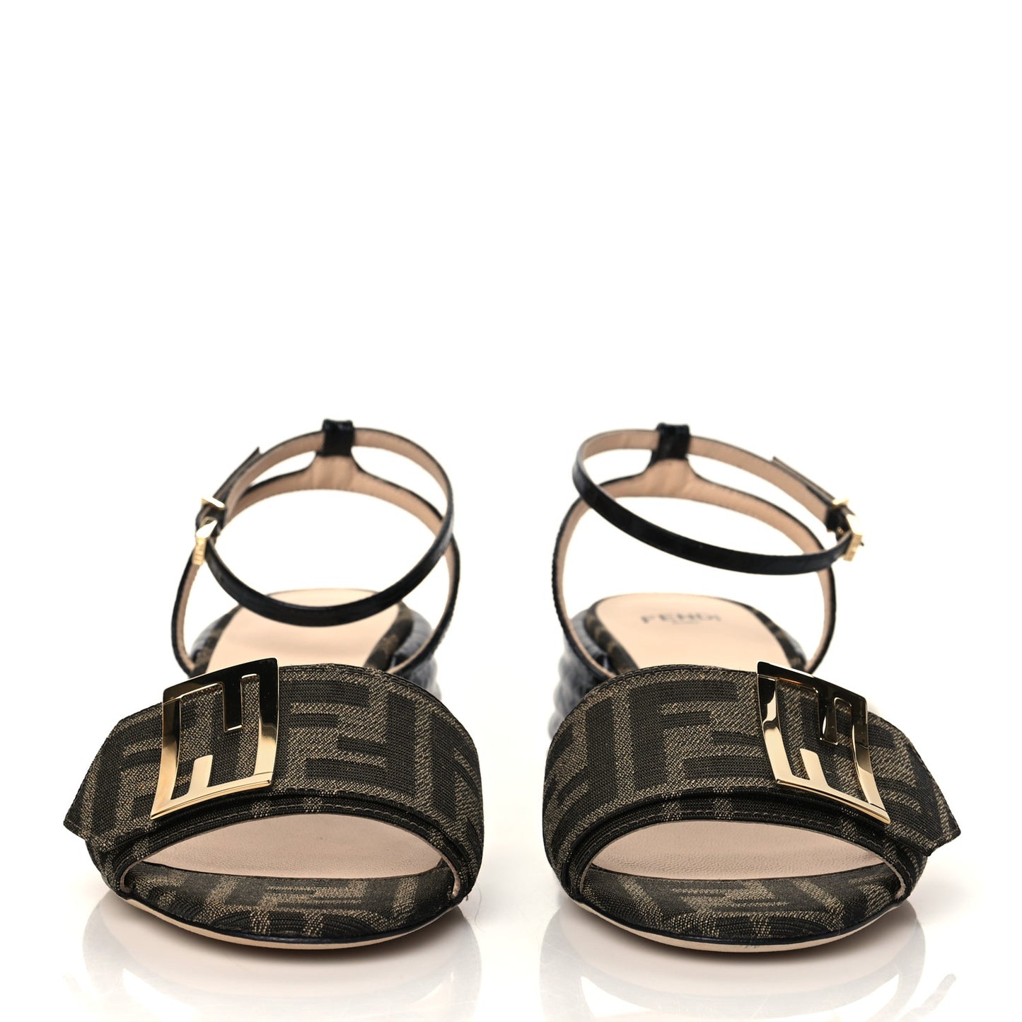 Jacquard FF Crocodile Embossed Promenade Ankle Strap Sandals 35.5 Tobacco