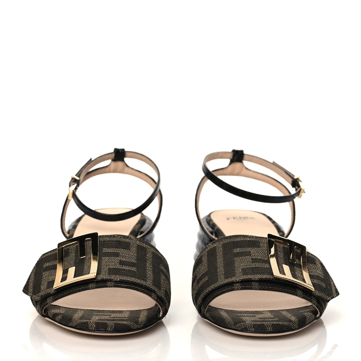 Fendi Jacquard FF Crocodile Embossed Promenade Ankle Strap Sandals 35.5 Tobacco 2 of 8