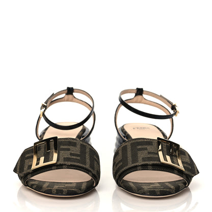 Fendi Jacquard FF Crocodile Embossed Promenade Ankle Strap Sandals 35.5 Tobacco 2 of 8