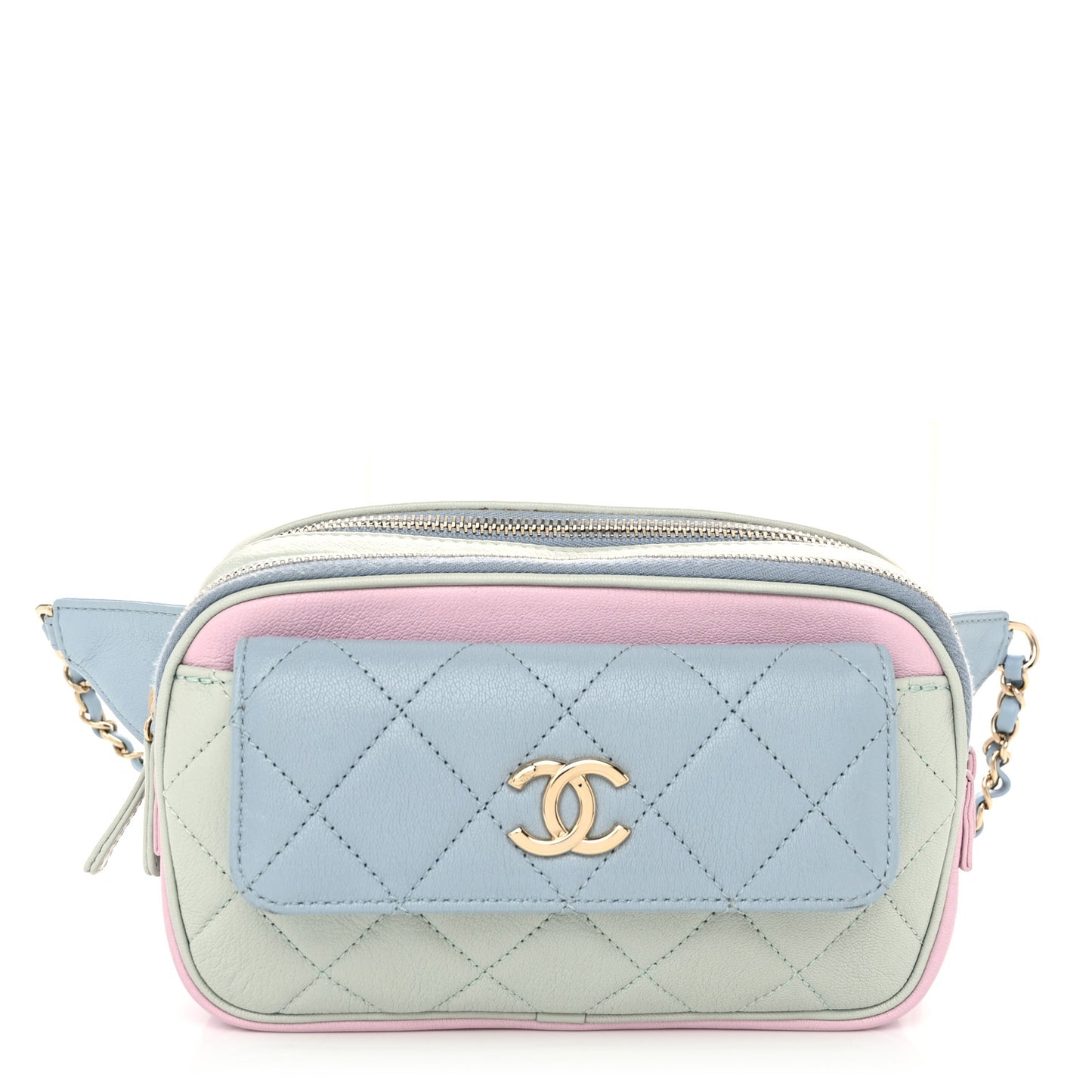 Goatskin Quilted Waist Bag Green Blue Pink