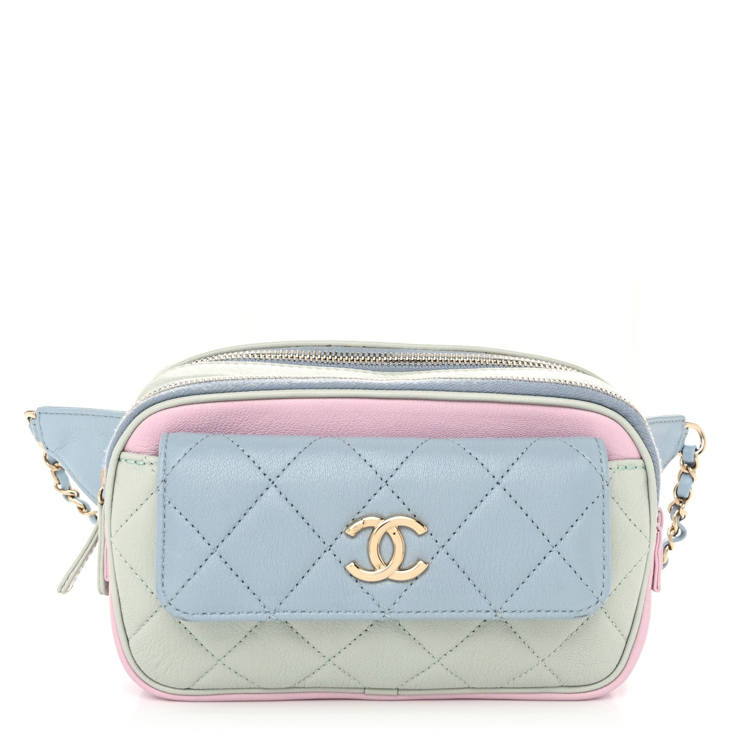 Chanel Goatskin Quilted Waist Bag Green Blue Pink 1 of 13