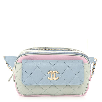 Chanel Goatskin Quilted Waist Bag Green Blue Pink 1 of 13