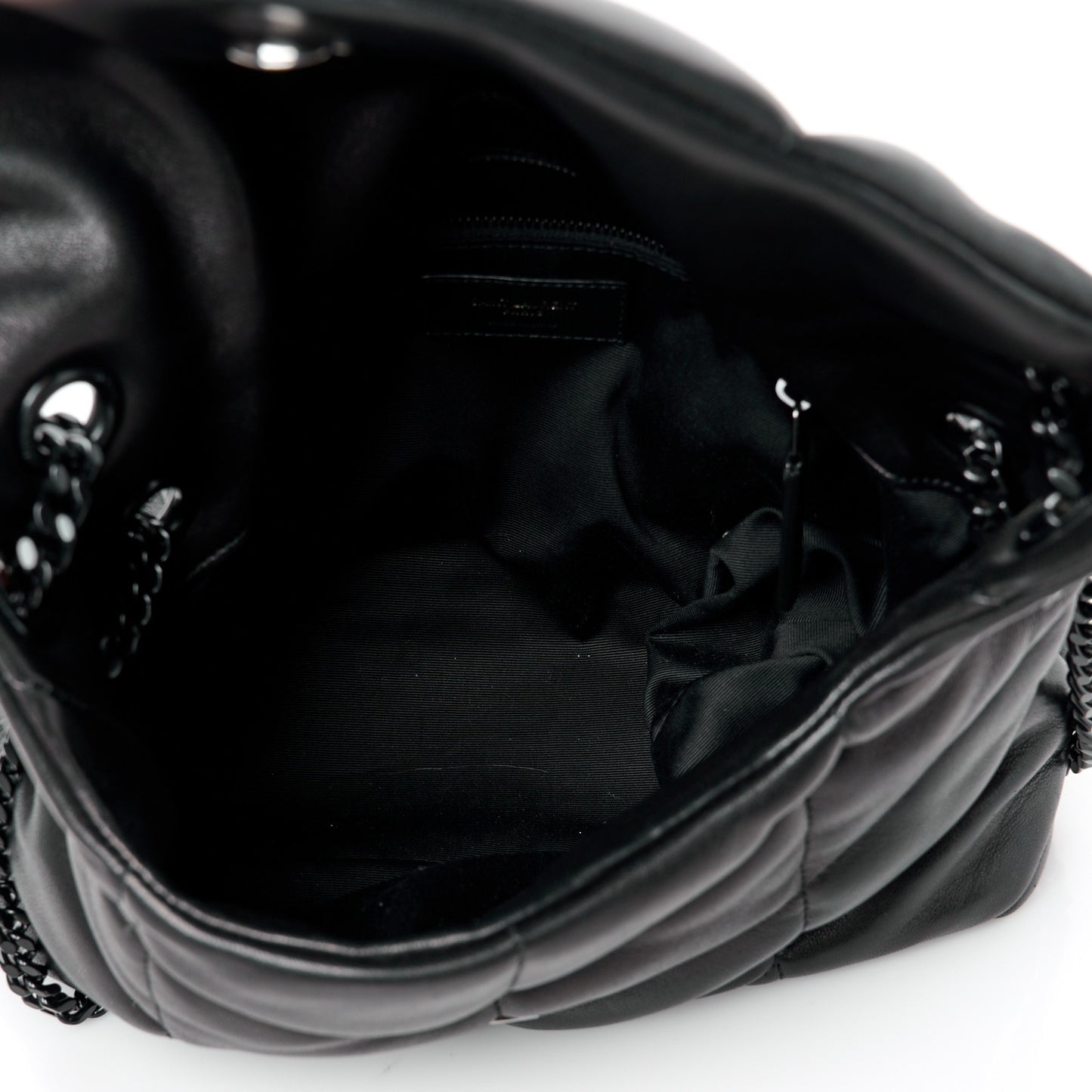Lambskin Quilted Monogram Monochrome Small Loulou Puffer Chain Satchel Black