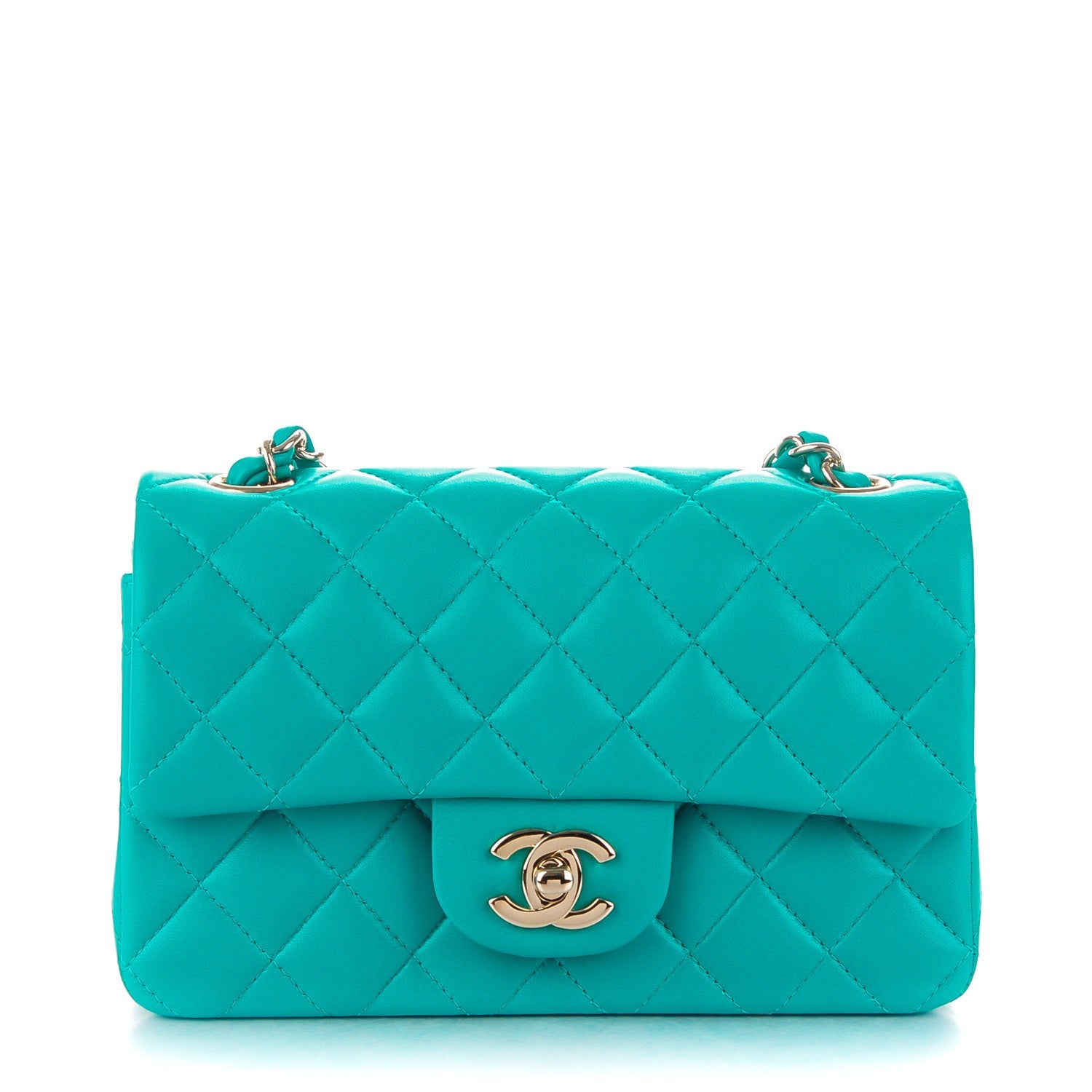 Chanel Lambskin Quilted Mini Rectangular Flap Turquoise 1 of 8