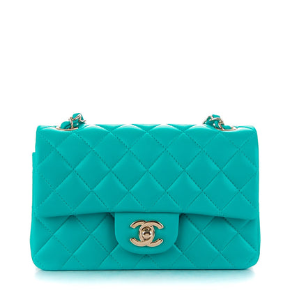 Chanel Lambskin Quilted Mini Rectangular Flap Turquoise 1 of 8