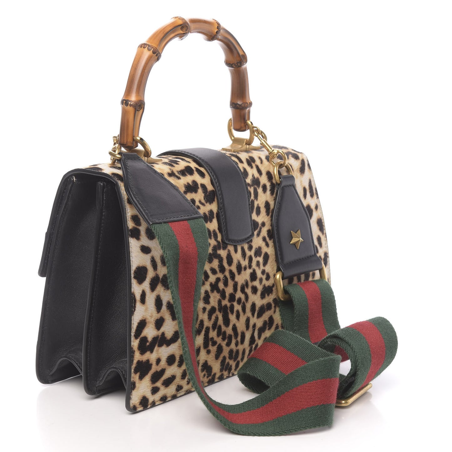 Calf Hair Calfskin Bamboo Web Leopard Print Medium Dionysus Top Handle Bag Natural Blue Agata Hibiscus Red