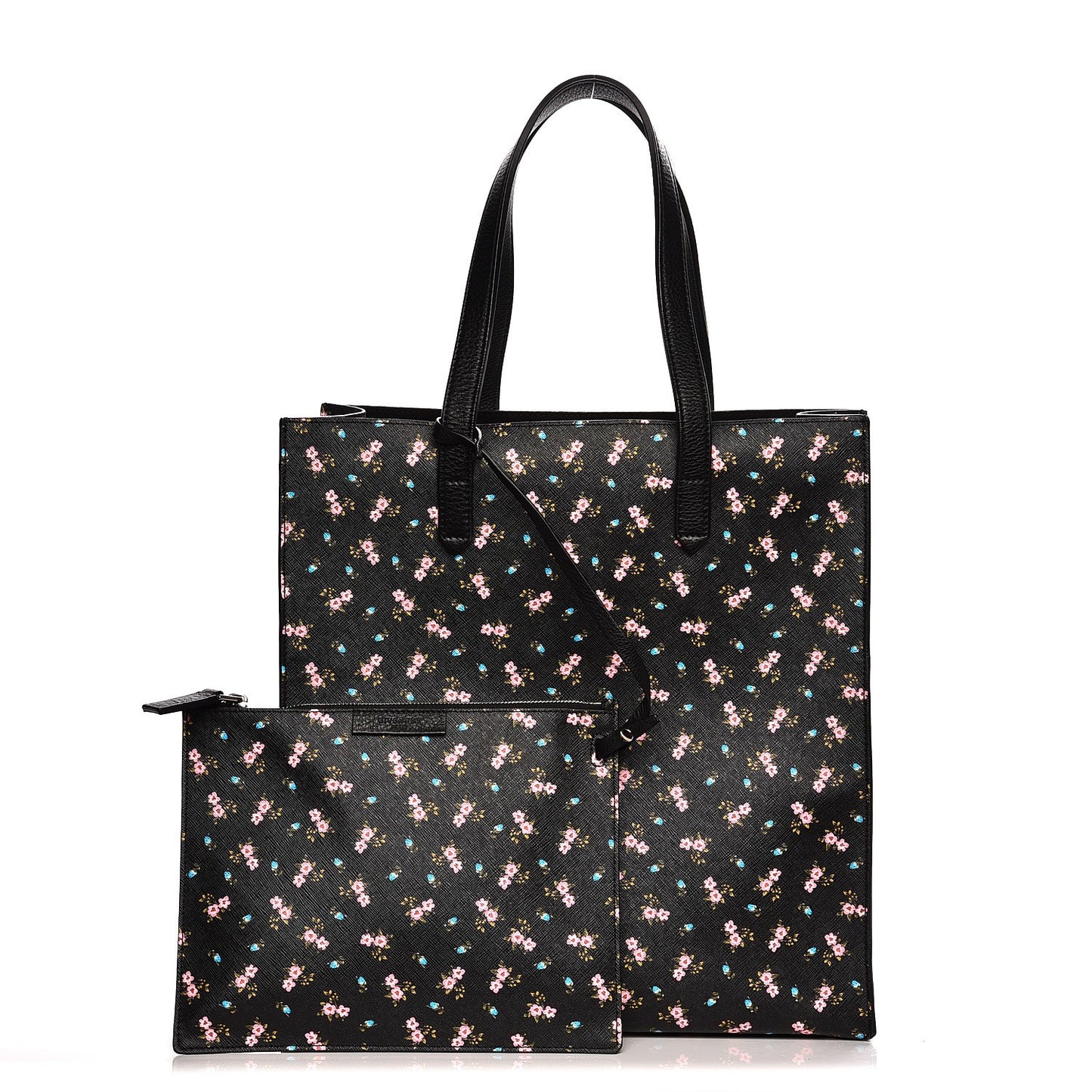 Coated Canvas Hibiscus Print Medium Stargate Shopper Tote Black Multicolor
