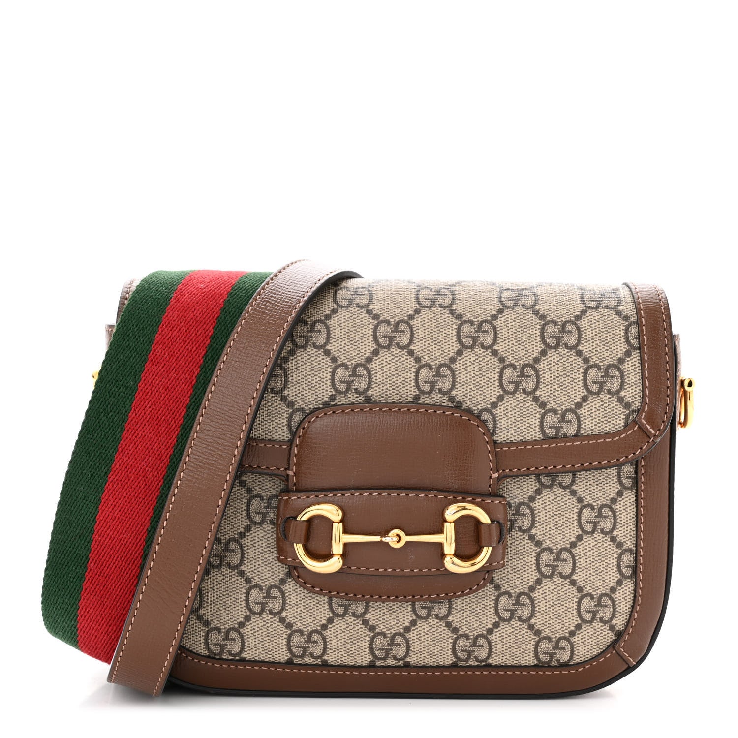 Gucci GG Supreme Monogram Web Mini Horsebit 1955 Shoulder Bag Beige Brown Sugar 1 of 12