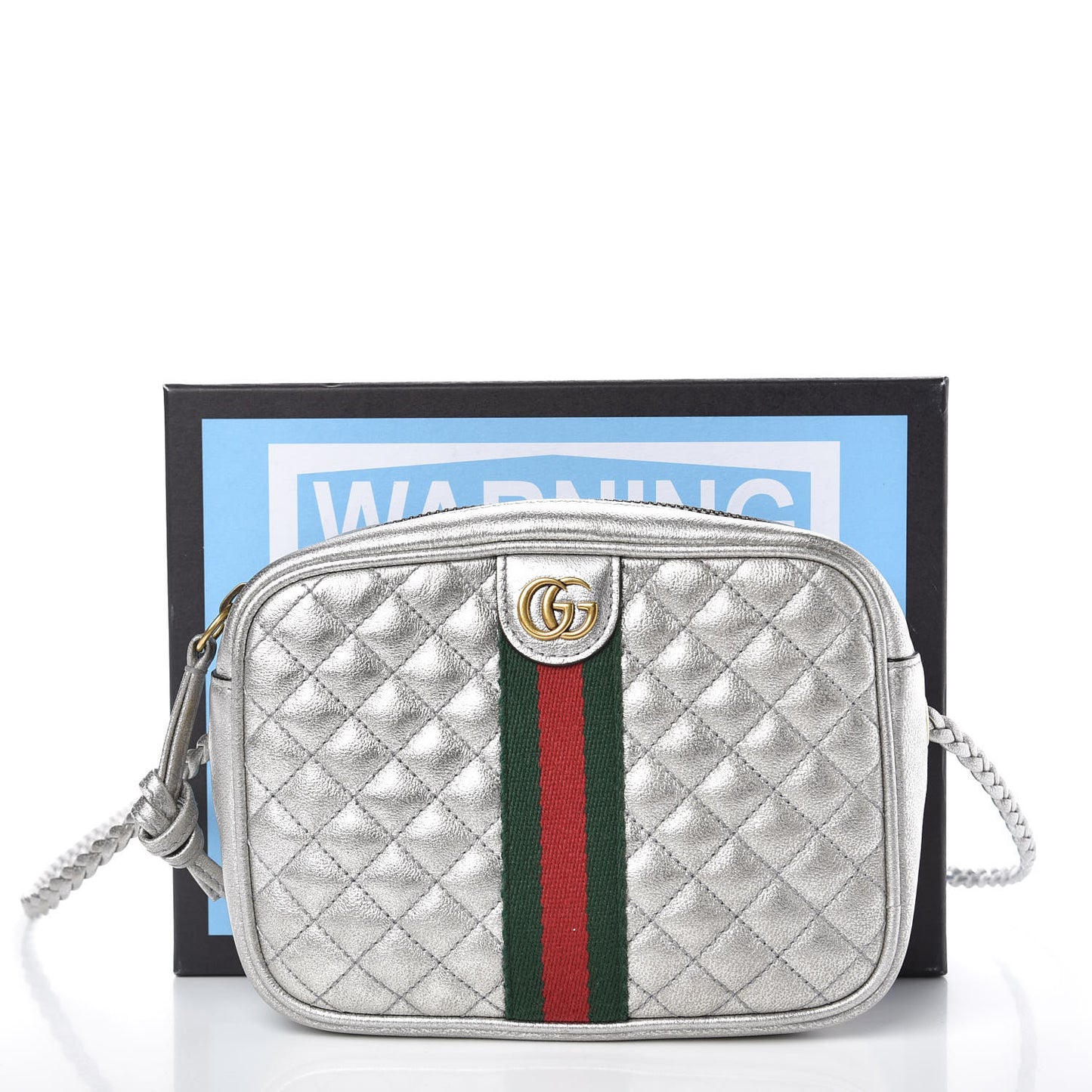 Laminated Nappa Web Trapuntata Mini GG Shoulder Bag Argento