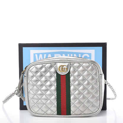 Gucci Laminated Nappa Web Trapuntata Mini GG Shoulder Bag Argento 8 of 9