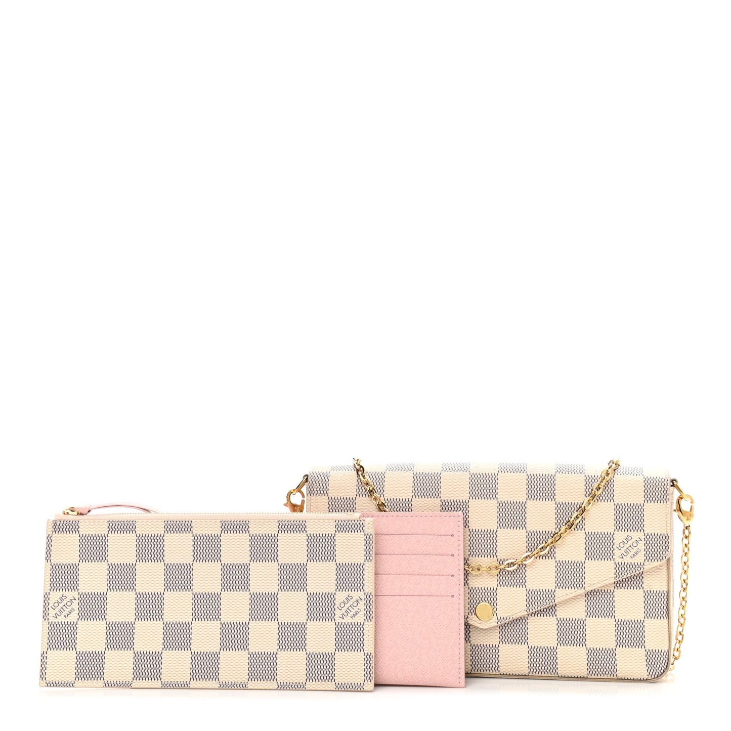 Damier Azur Pochette Felicie Chain Wallet Rose Ballerine