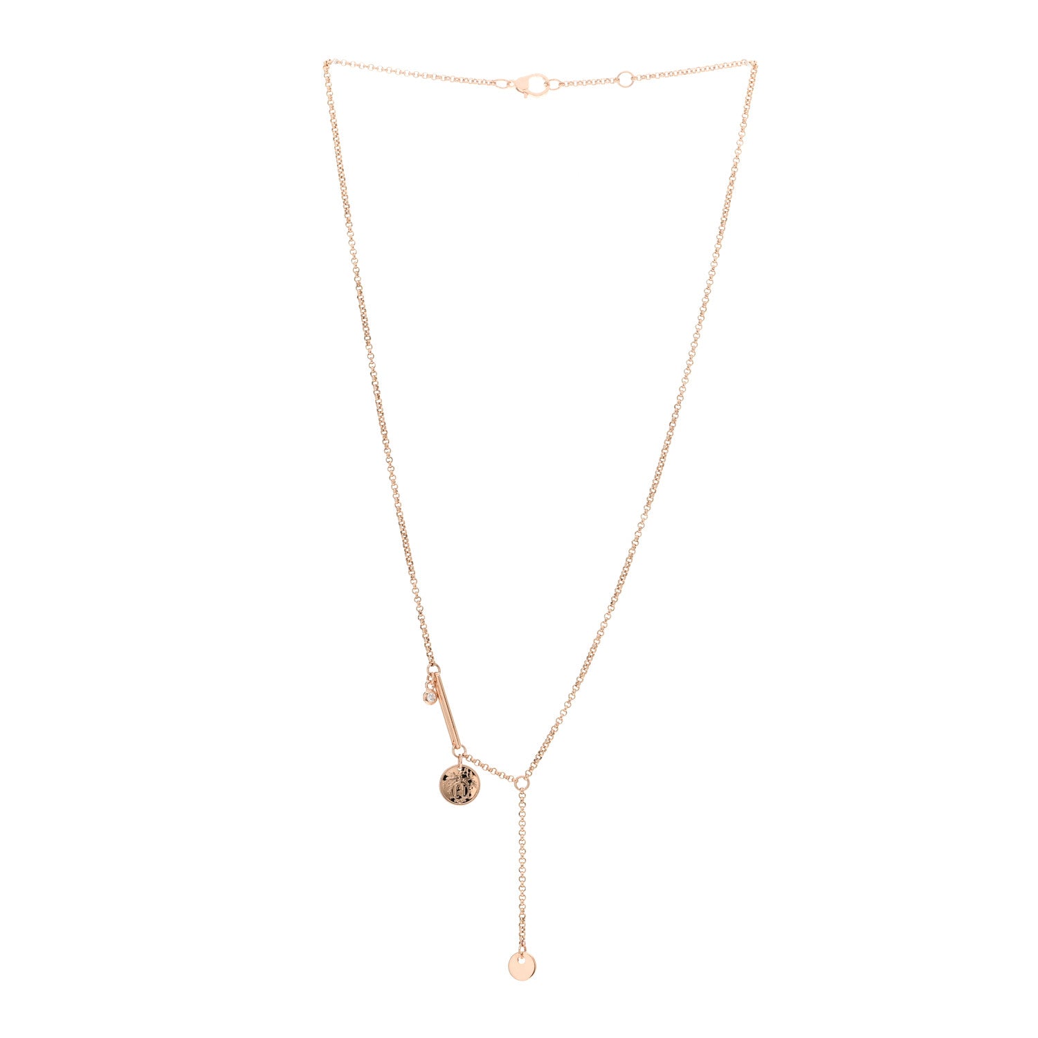 Hermes 18K Rose Gold Diamond PM Ex-Libris Pendant Necklace 2 of 4