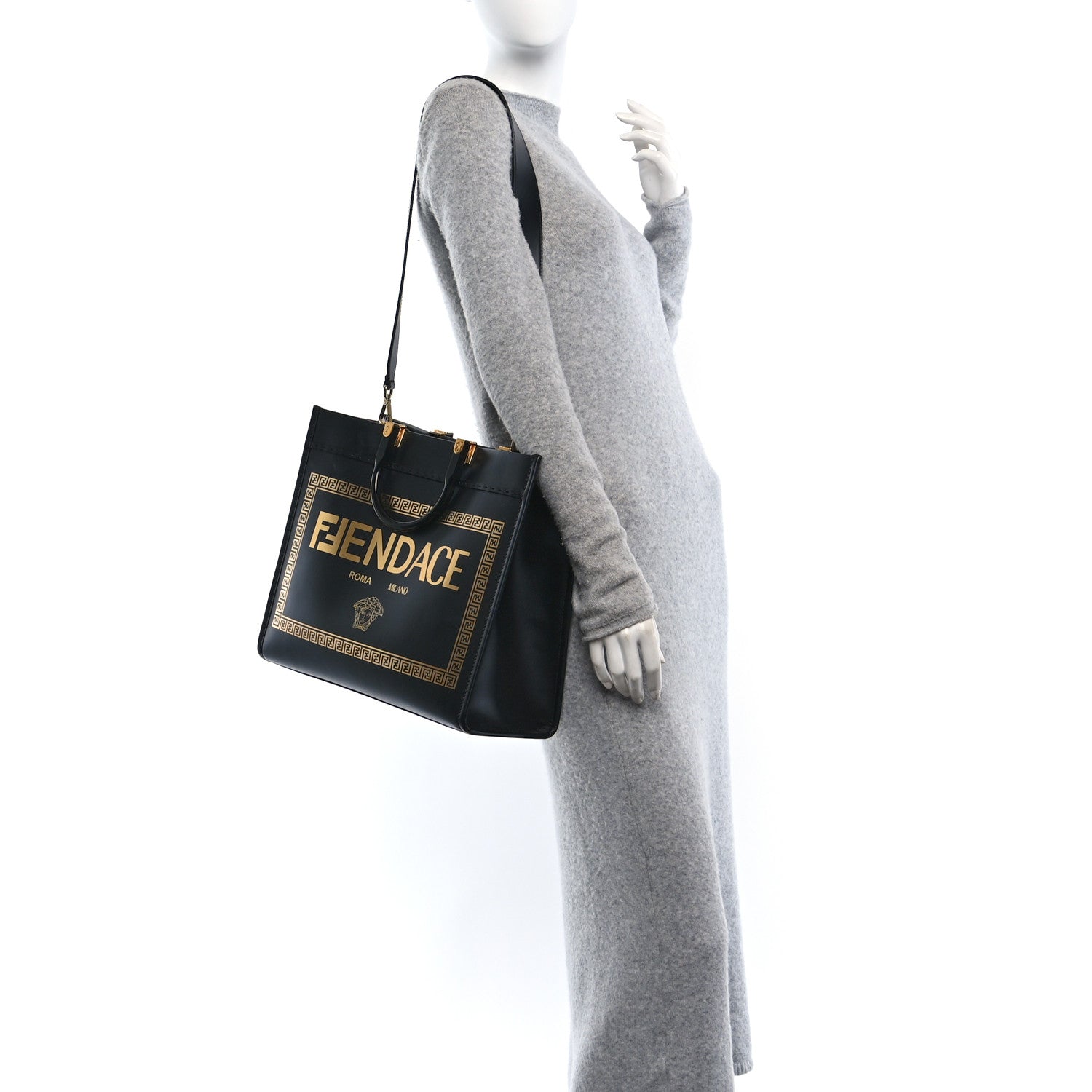 Fendi X VERSACE Calfskin Plexiglass Fendace Medium Fendi Sunshine Shopper Tote Black 2 of 10