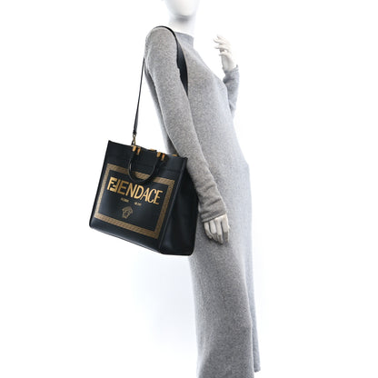 Fendi X VERSACE Calfskin Plexiglass Fendace Medium Fendi Sunshine Shopper Tote Black 2 of 10