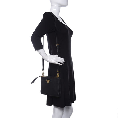Prada Vitello Daino Double Zip Crossbody Bag Black 2 of 10