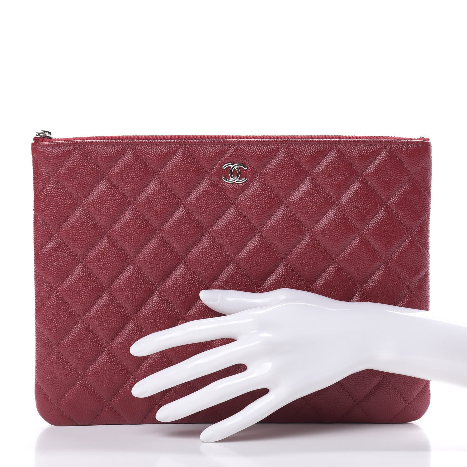 Chanel Caviar Quilted Medium Cosmetic Case Dark Red 2 of 7