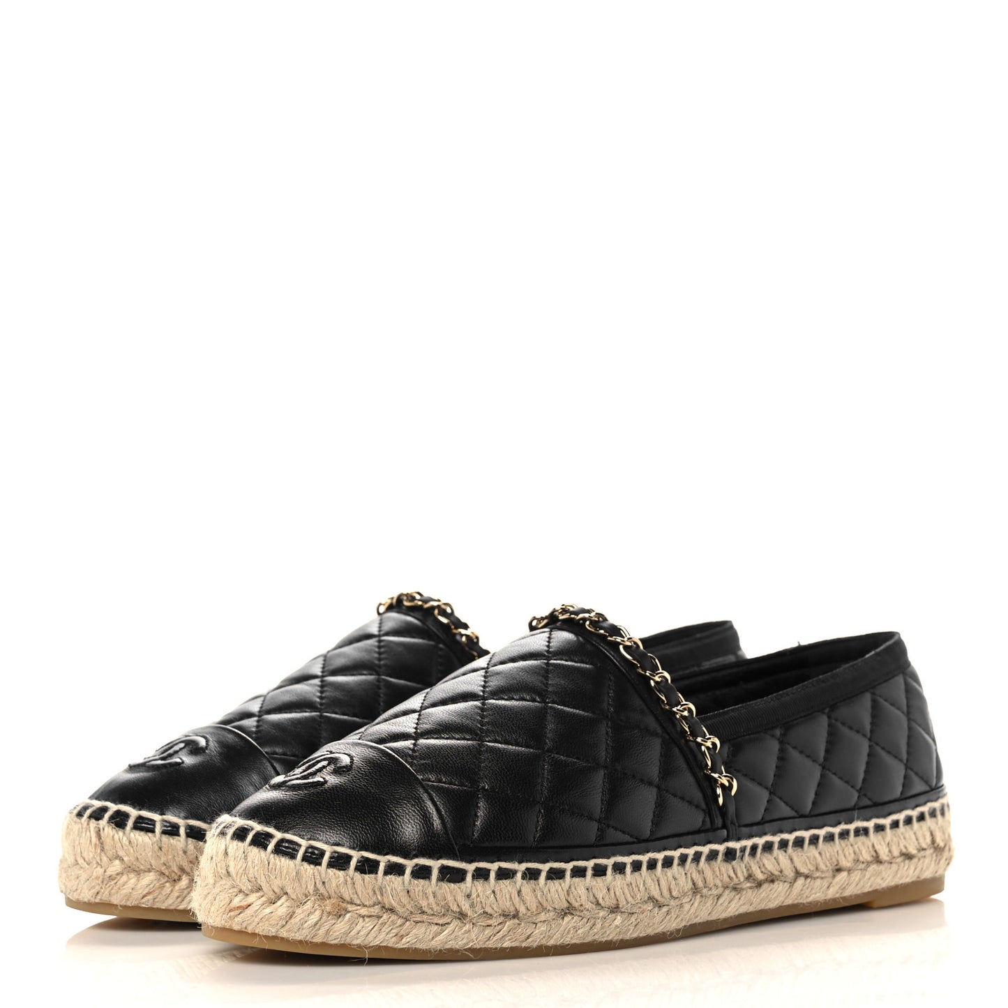 Lambskin Quilted CC Chain Espadrilles 39 Black