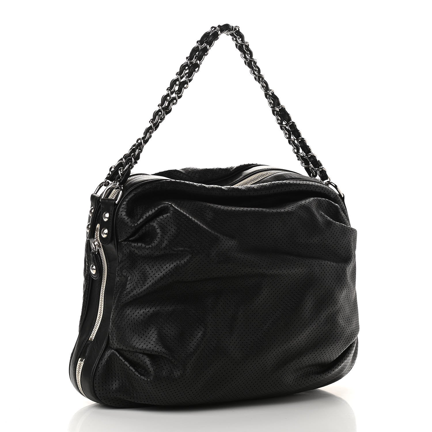 Chanel Lambskin Perforated Baseball Spirit Ligne Bag Black 2 of 8