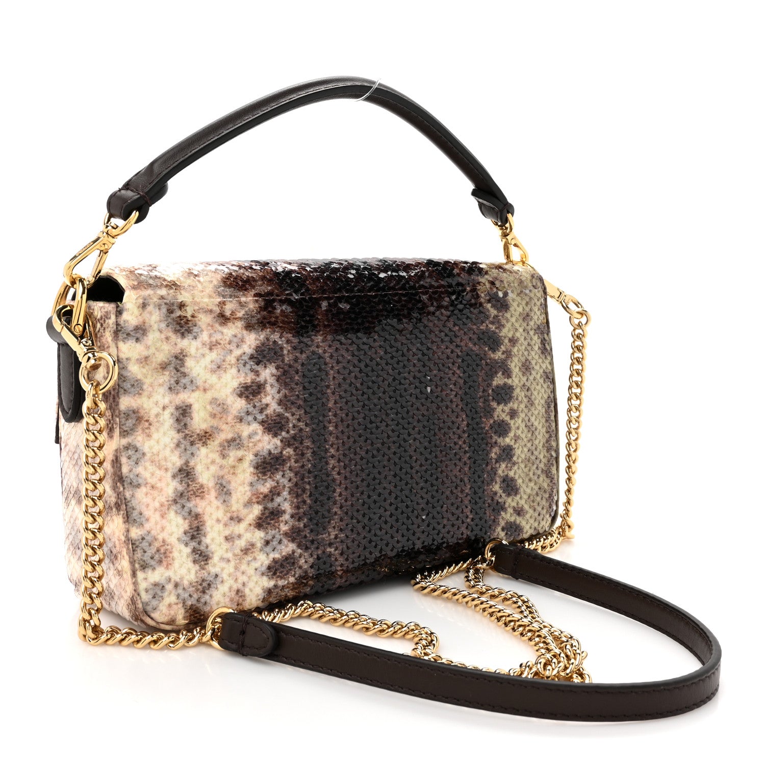 Fendi Sequin Paillettes Vitello Grace Karung Effect FF Mini Baguette Ginepro 4 of 11