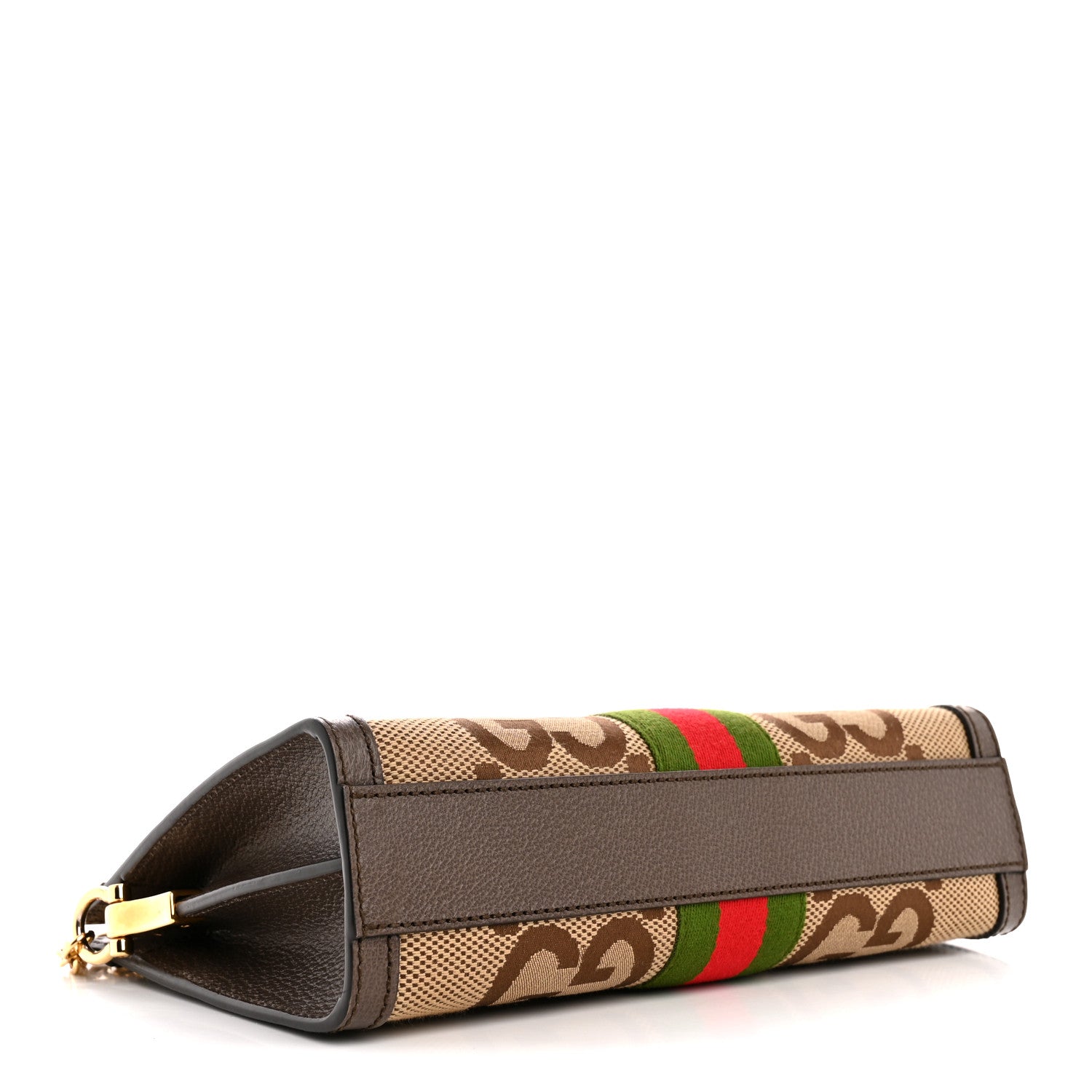 Gucci Monogram Jumbo GG Textured Dollar Calfskin Web Small Ophidia Chain Shoulder Bag Camel Ebony New Acero 4 of 12