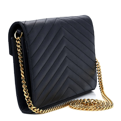 Saint Laurent Grain De Poudre Matelasse Chevron Monogram Chain Wallet Deep Marine 3 of 11