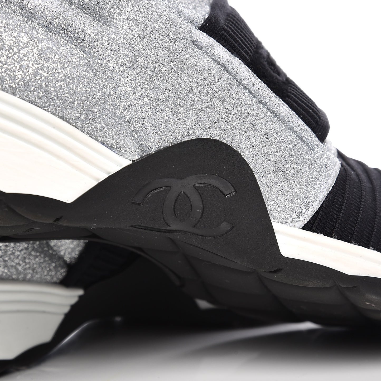 Glitter Stretch Fabric CC Sneakers 38.5 Black Silver