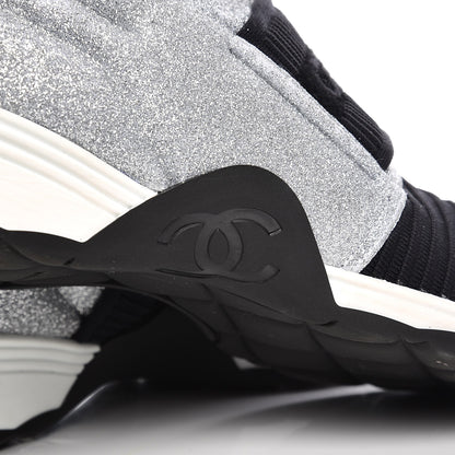 Chanel Glitter Stretch Fabric CC Sneakers 38.5 Black Silver 8 of 11