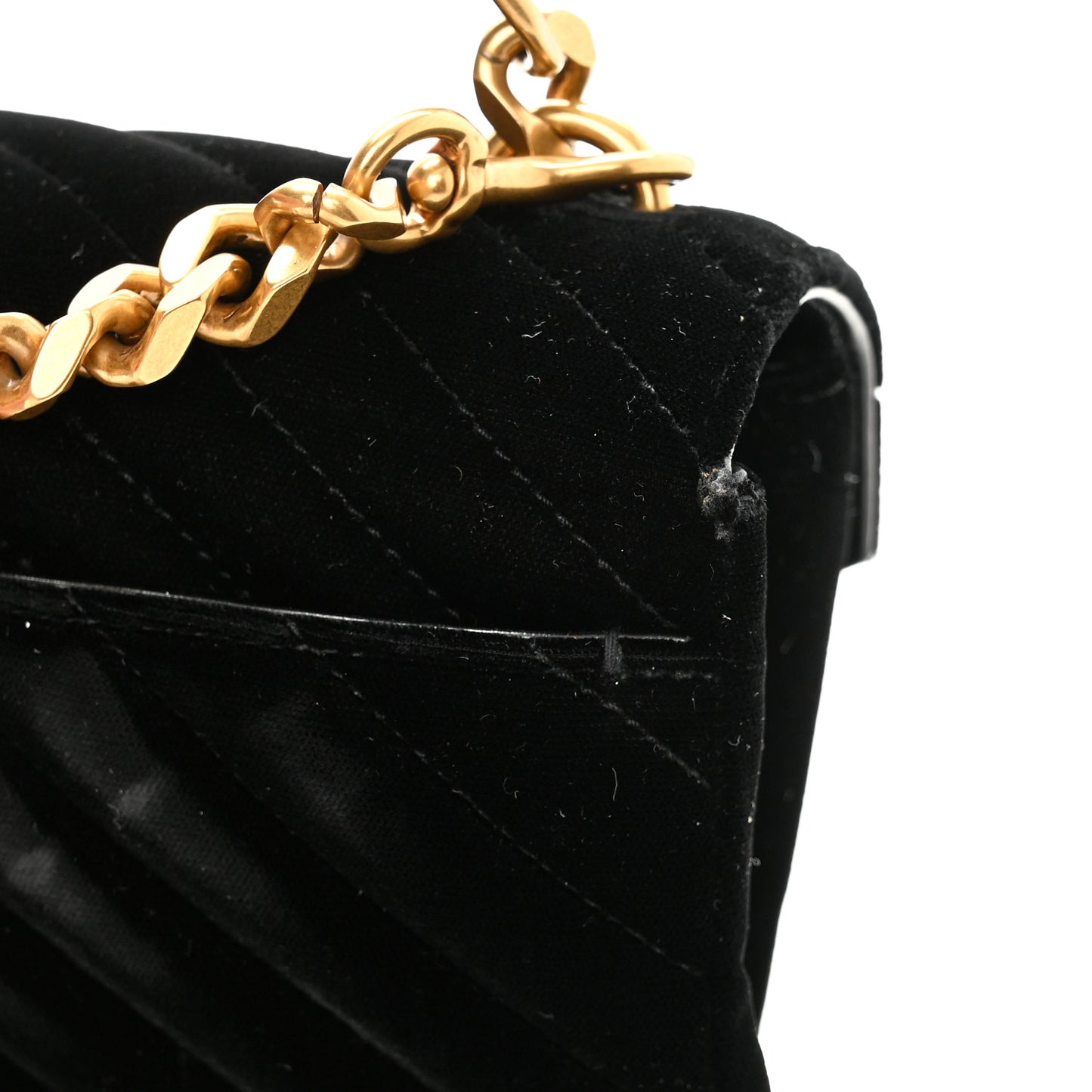 Velvet Matelasse Chevron Medium College Monogram Bag Black