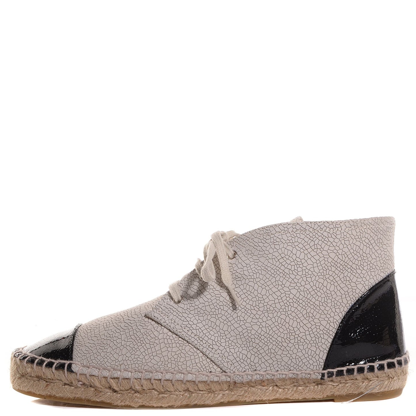 Crackled Calfskin Lace Up Espadrilles Beige Black 41