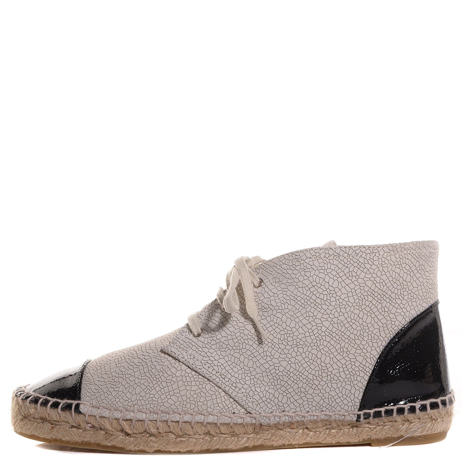 Chanel Crackled Calfskin Lace Up Espadrilles Beige Black 41 1 of 6