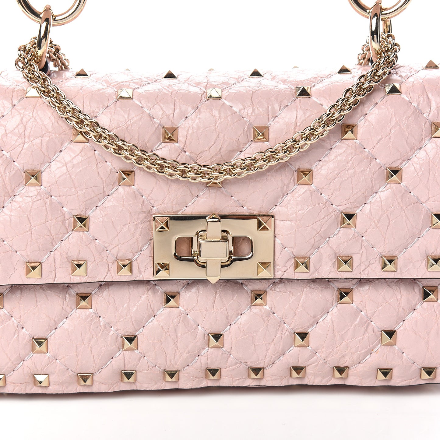 Craquele Nappa Small Rockstud Spike Shoulder Bag Water Rose