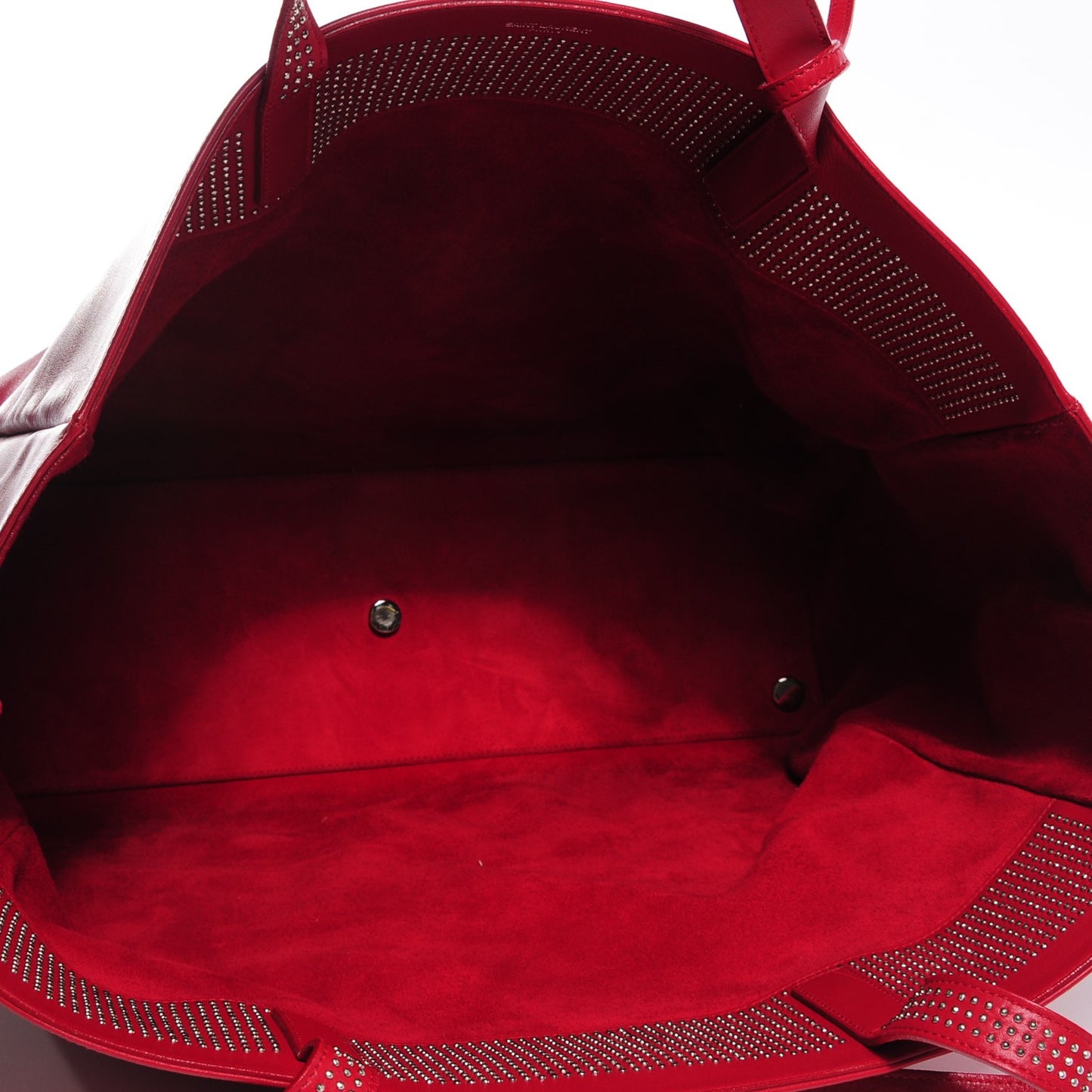Calfskin Suede Stud Reversible Shopper Tote Red
